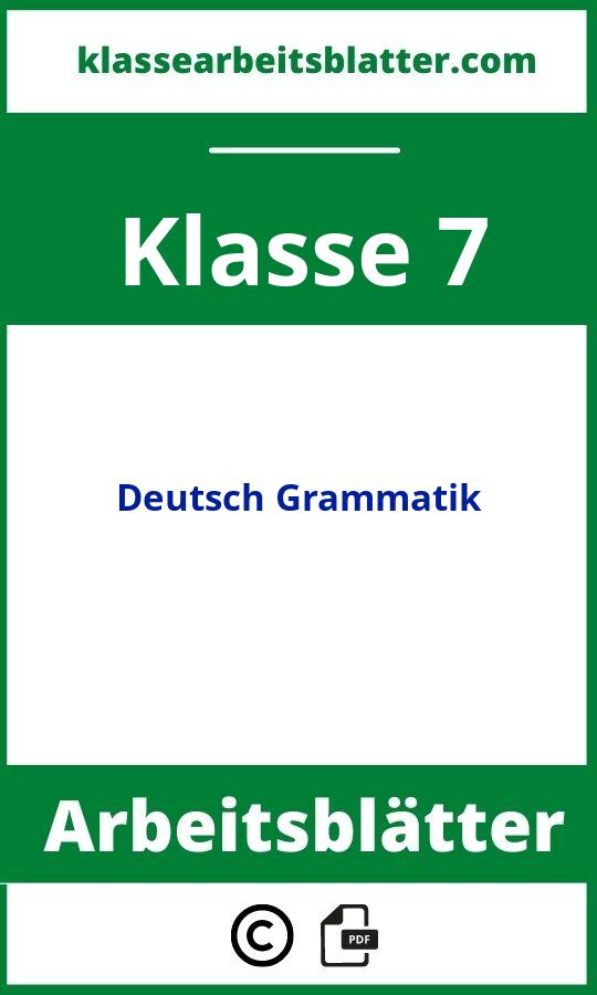 Arbeitsblätter Deutsch Grammatik Klasse 7
