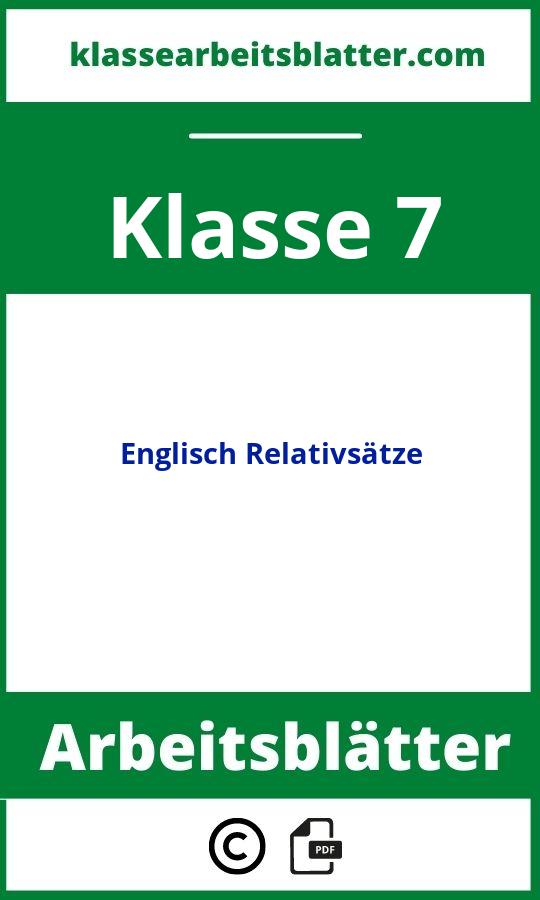 Englisch Arbeitsblätter Klasse 7 Relativsätze