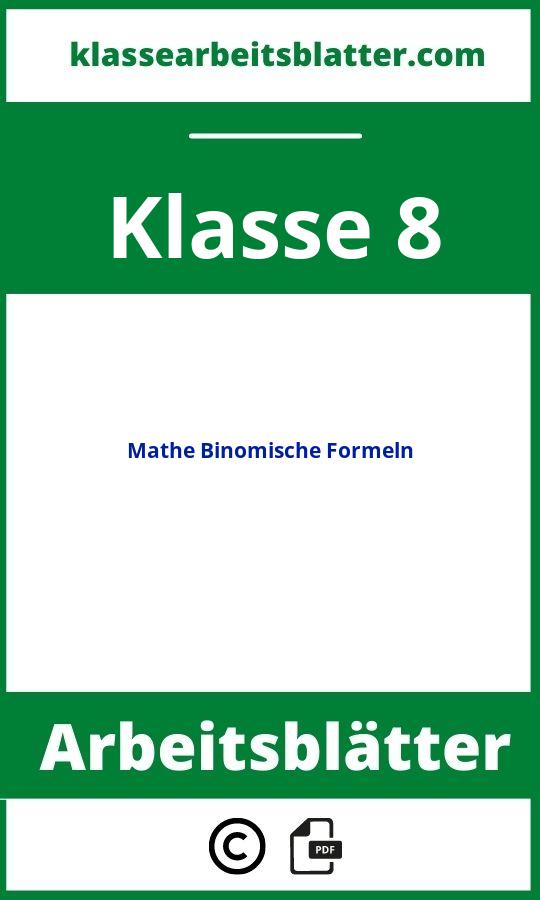 Mathe Arbeitsblätter Klasse 8 Binomische Formeln