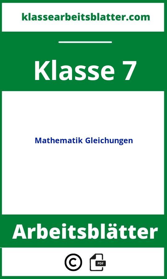 Arbeitsblätter Mathematik Klasse 7 Gleichungen