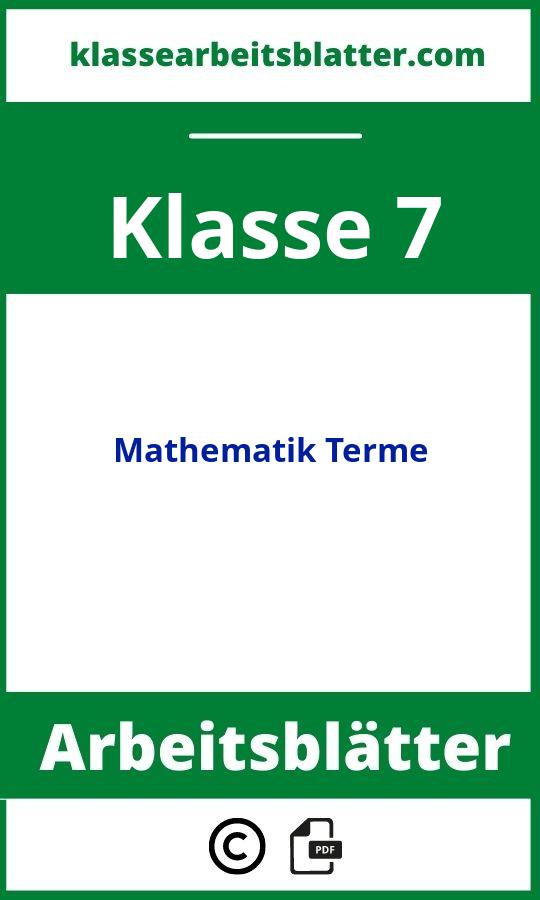 Arbeitsblätter Mathematik Klasse 7 Terme