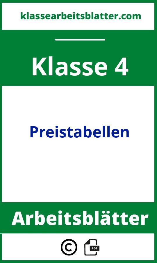 Preistabellen 4. Klasse Arbeitsblätter